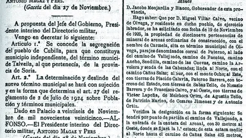 Documento por el que durante el reinado de Alfonso XIII se decidía la separación del municipio