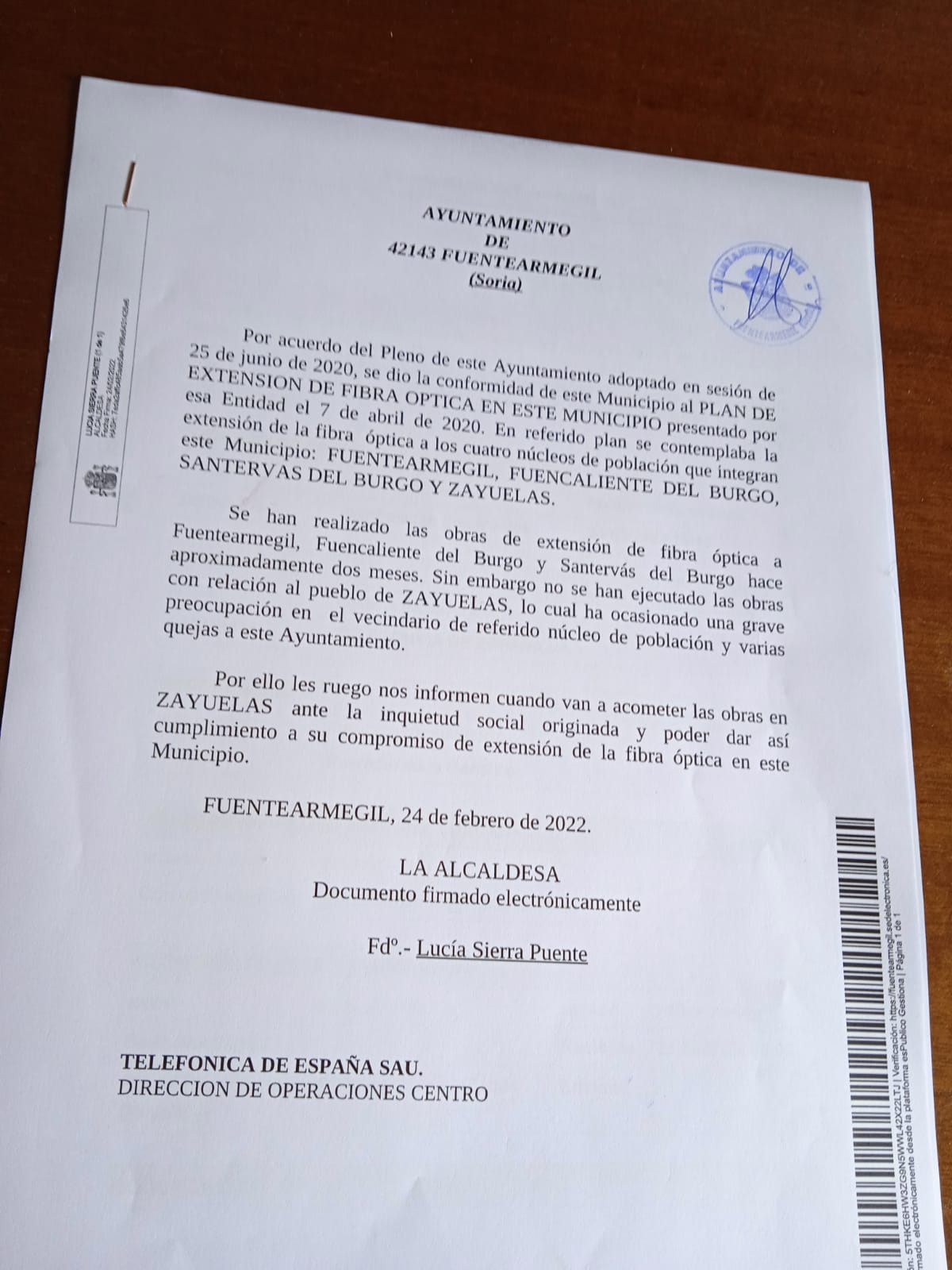 Acurdo de pleno de Fuentearmegil