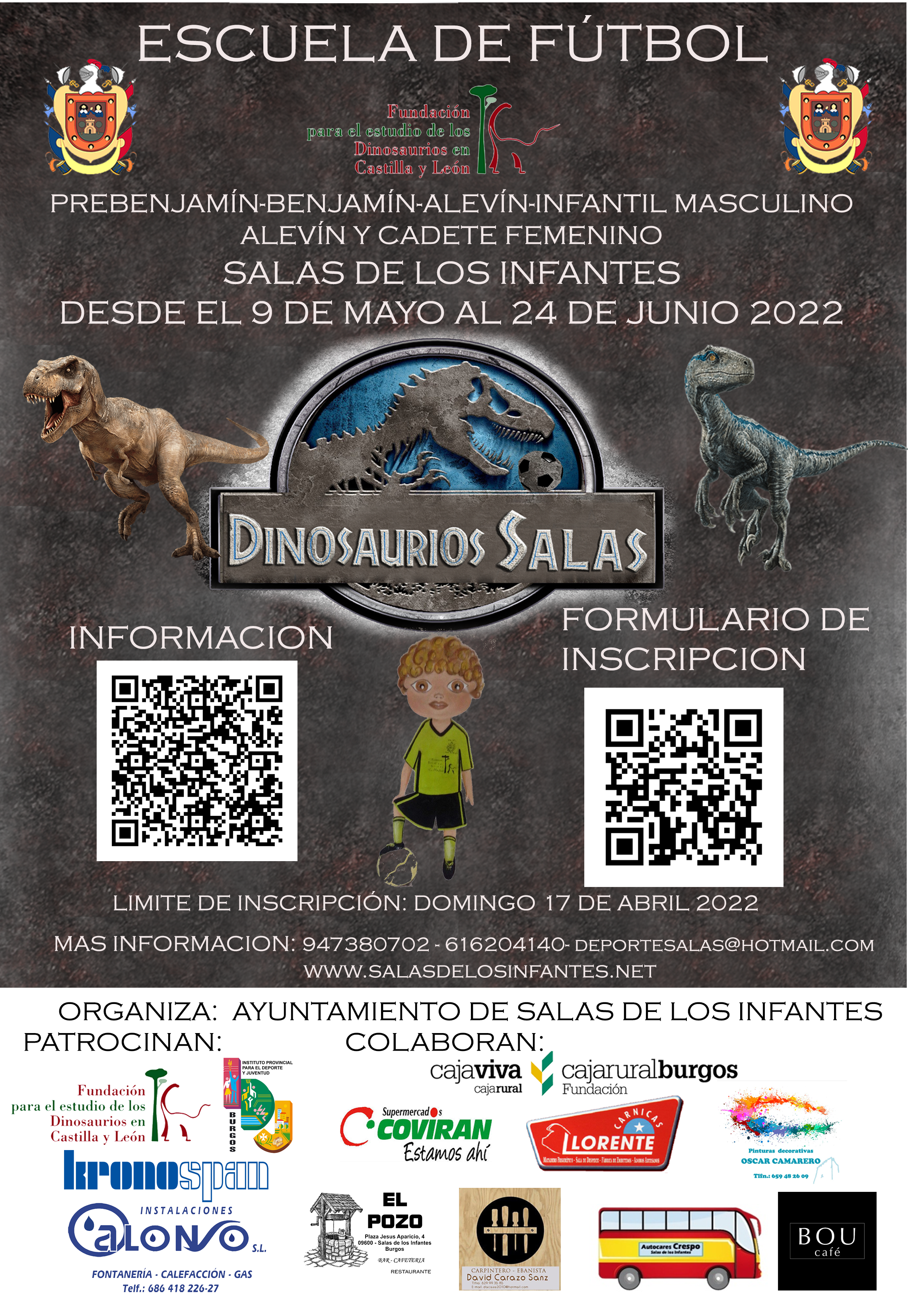 cartel Escuela de Futbol Municipal Fundación Dinosaurios CYL Salas 2022
