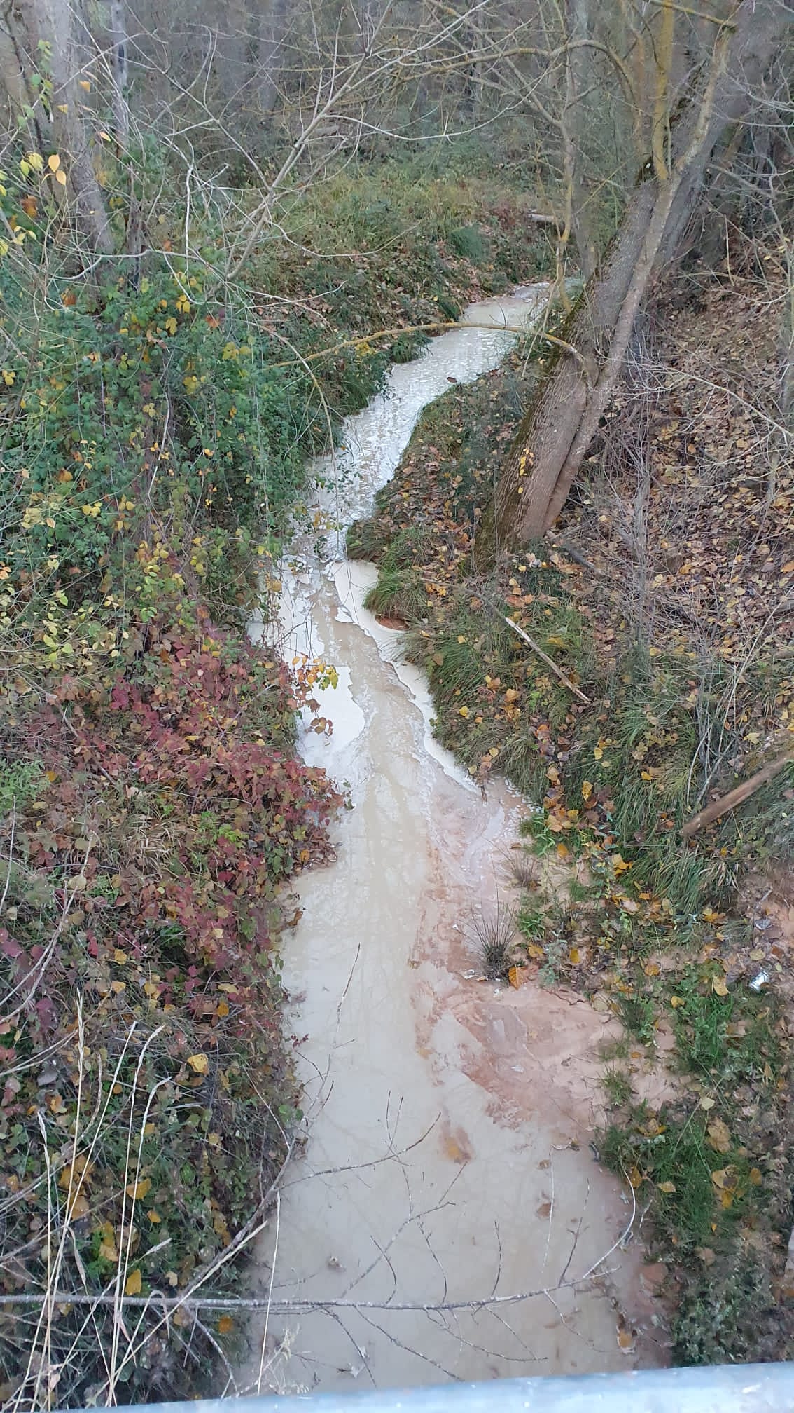 Arroyo Villarejo que vierte sedimentos al Duero tras recoger aguas de instalacion drenaje tunel